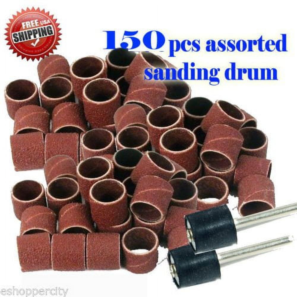 MTP ®150 Pc + 2 Mandrel Assorted Rotary Tool Sanding Drum 1/2" X 1/2" , 60 , 120 , 240 Grits Rotary Tool Suit for Dremel 445 432 408 3000 4000 8220-2/28 395 7700-1/15 4000 3/34 Chicago