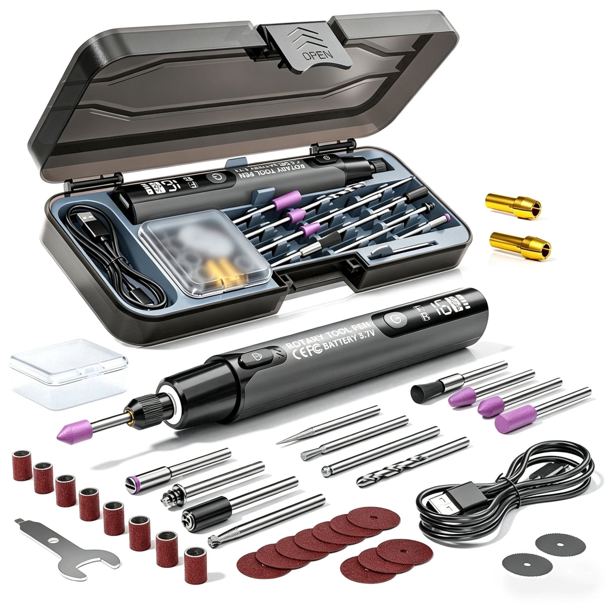 Mini Cordless Rotary Tool, 6-Speed Rotary Tool Kit with 50 Accessories, Multi-Purpose and USB Charging Power Rotary Tool for Engraving, Sanding, Polishing, Drilling, Etching, DIY Crafts,Orange