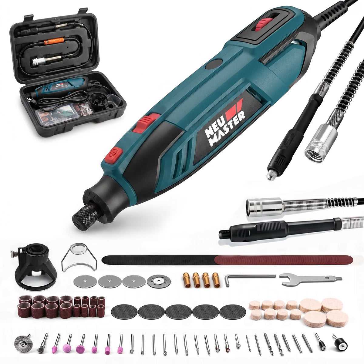 NEU MASTER 160W Rotary Tool Kit with 132 Accessories, 6 Variable Speed 10000-38000 RPM Electric Rotary Tool, Multipurpose Power Tool for Grinding, Polishing, Cutting, Drilling, Carving & Sanding