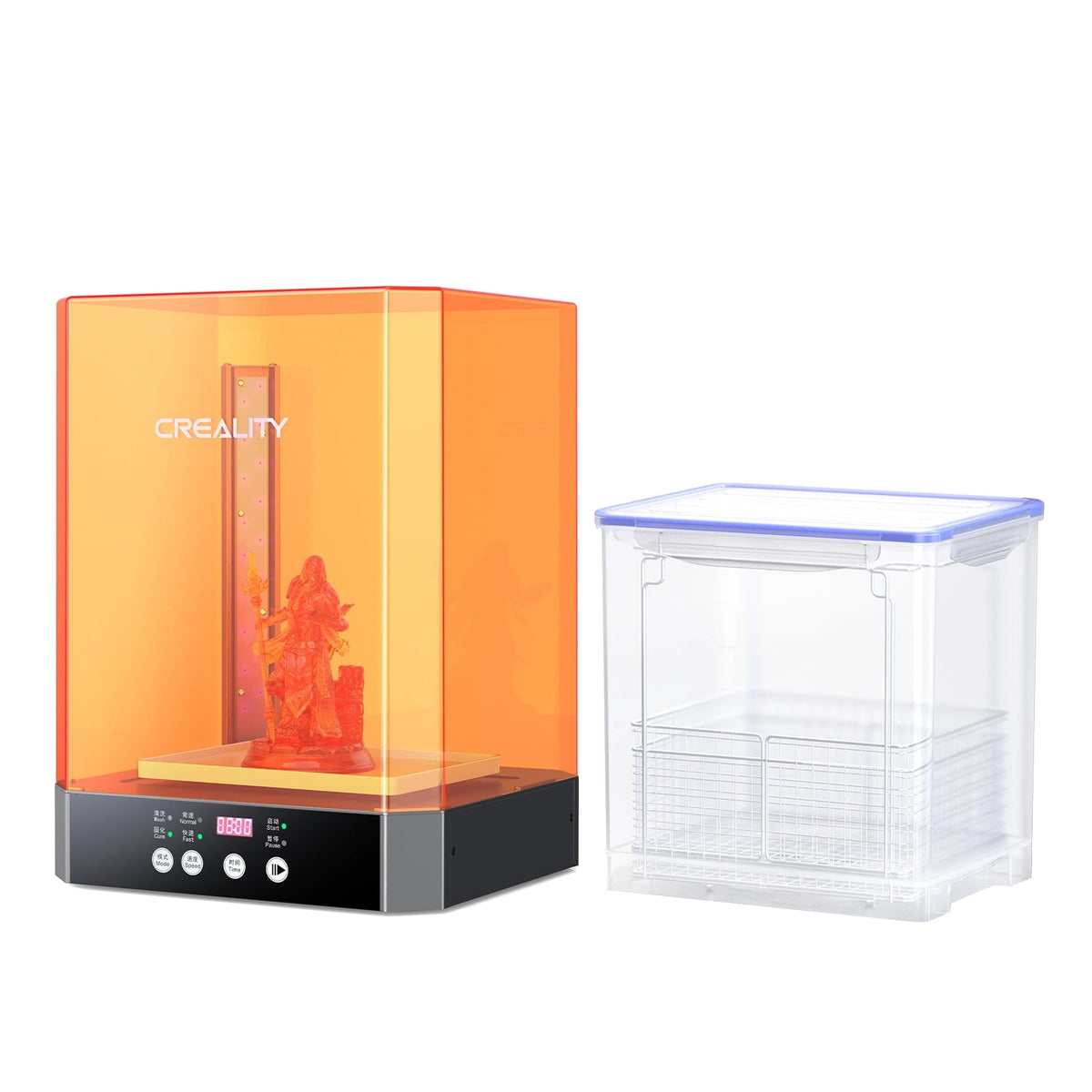 Official Creality UW-03 Wash and Cure Station for LCD/SLA/DLP Resin 3D Printing, 360° Rotational Stronger Curing, Anti-fall Drying Station, Upgraded 405nm UV Light with Wash Basket