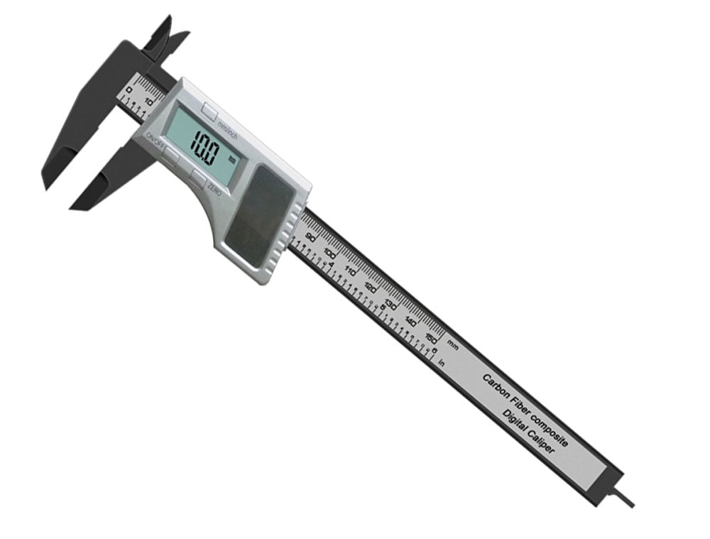 PRECISE 6" Solar Digital Caliper | Dual Power (Solar & Battery) | Carbon Fiber Composite | 0-150mm (6") Range | 0.1mm (0.01") Resolution | Zero Setting