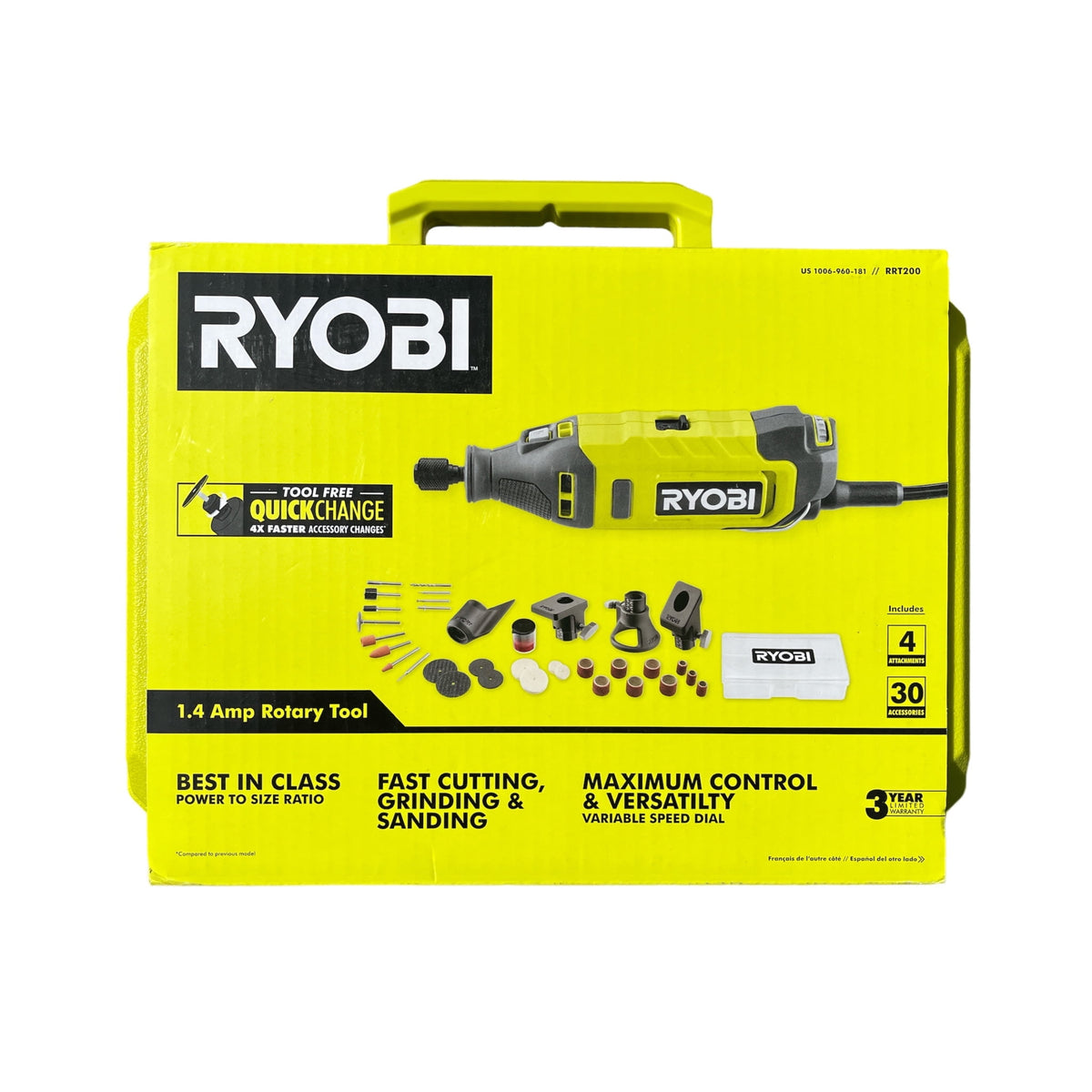 RYOBI RRT200 1.4 Amp Corded Rotary Tool Kit with Accessories & Storage Case for Cutting, Grinding & Polishing