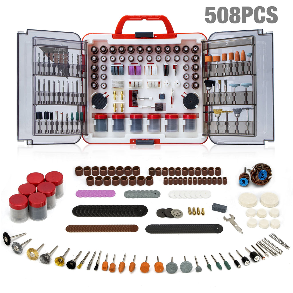SHALL 508 Pcs Rotary Tool Accessories Kit, Rotary Tool Attachments with Carrying Case, Universal Rotary Tool Bits for Sanding, Cutting, Grinding, Drilling, Carving, Engraving, Polishing, Cleaning