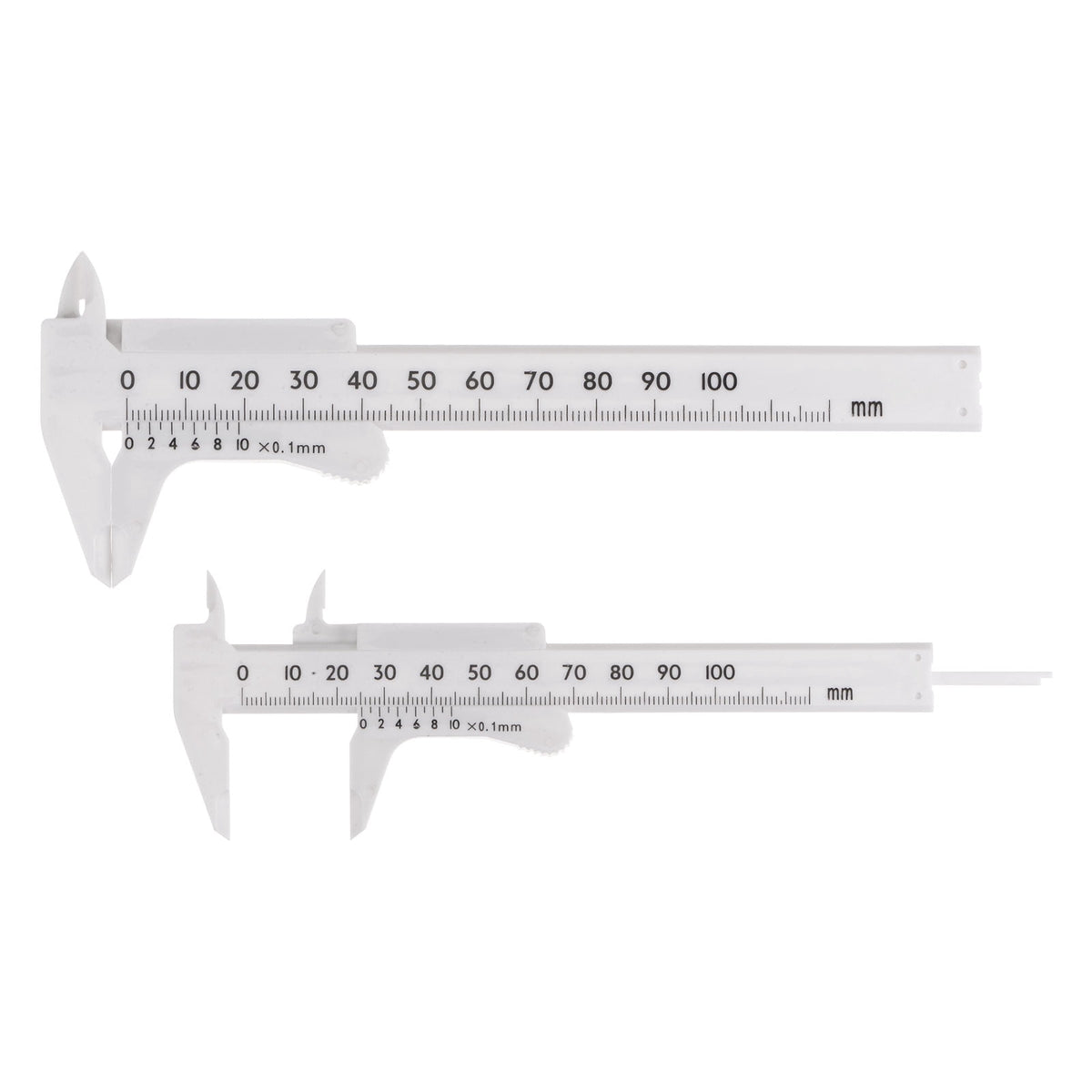 Uxcell 10pcs Mini Plastic Vernier Caliper 100mm Single Scale Metric Sliding Gauge Measuring Tool Ruler, White