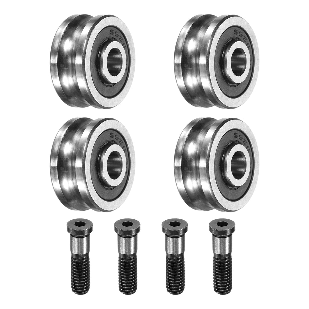 Uxcell 4 Pcs U Groove Bearings, 6x22x10mm Rail Ball Bearings Groove Guide Pulley Bearing Steel Replacement for Rail Track Linear Motion System Printing Project ABEC1