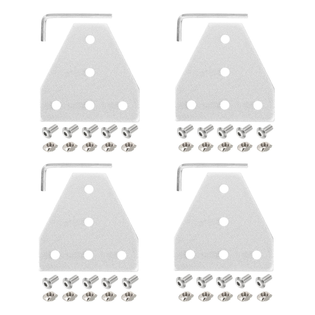 Uxcell 4Set 2020 Corner Bracket Plate, T-Slot Aluminum Extrusion Connector, Outside Joint Plate with Screws for 2020 Series Aluminum Profile 3D Printer Frame, Silver Tone