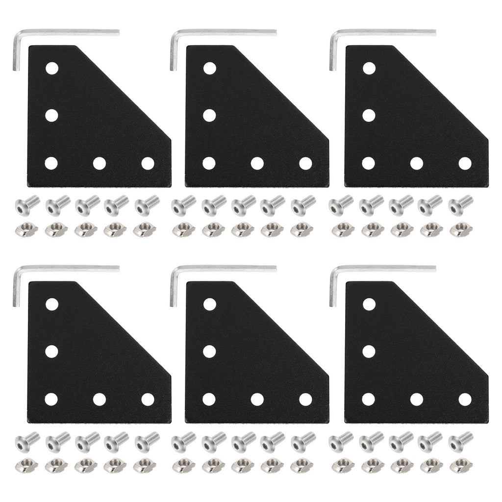Uxcell 6Set 2020 Corner Bracket Plate, L-Slot Aluminum Extrusion Connector, Outside Joint Plate with Screws for 2020 Series Aluminum Profile 3D Printer Frame, Black