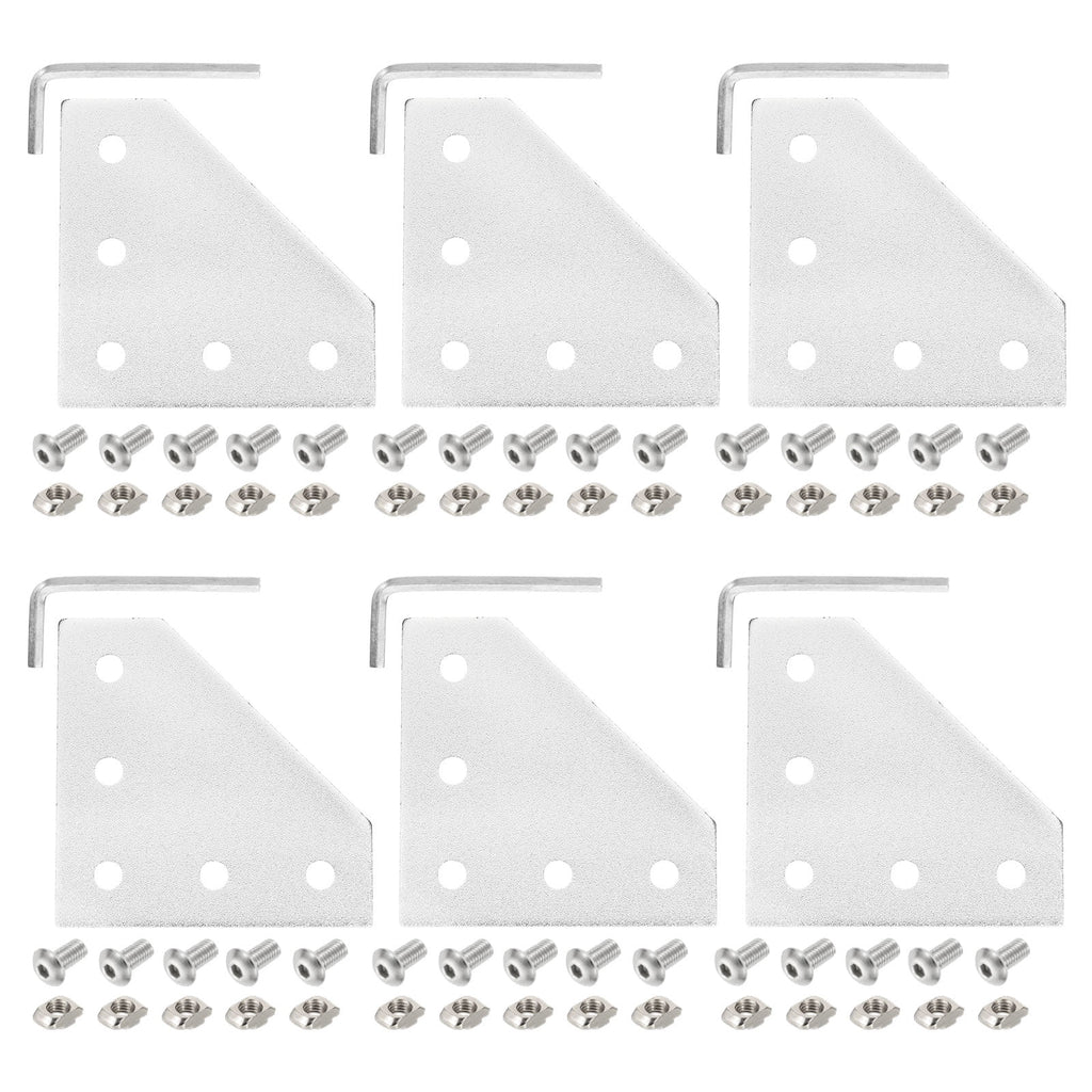 Uxcell 6Set 2020 Corner Bracket Plate, L-Slot Aluminum Extrusion Connector, Outside Joint Plate with Screws for 2020 Series Aluminum Profile 3D Printer Frame, Silver Tone