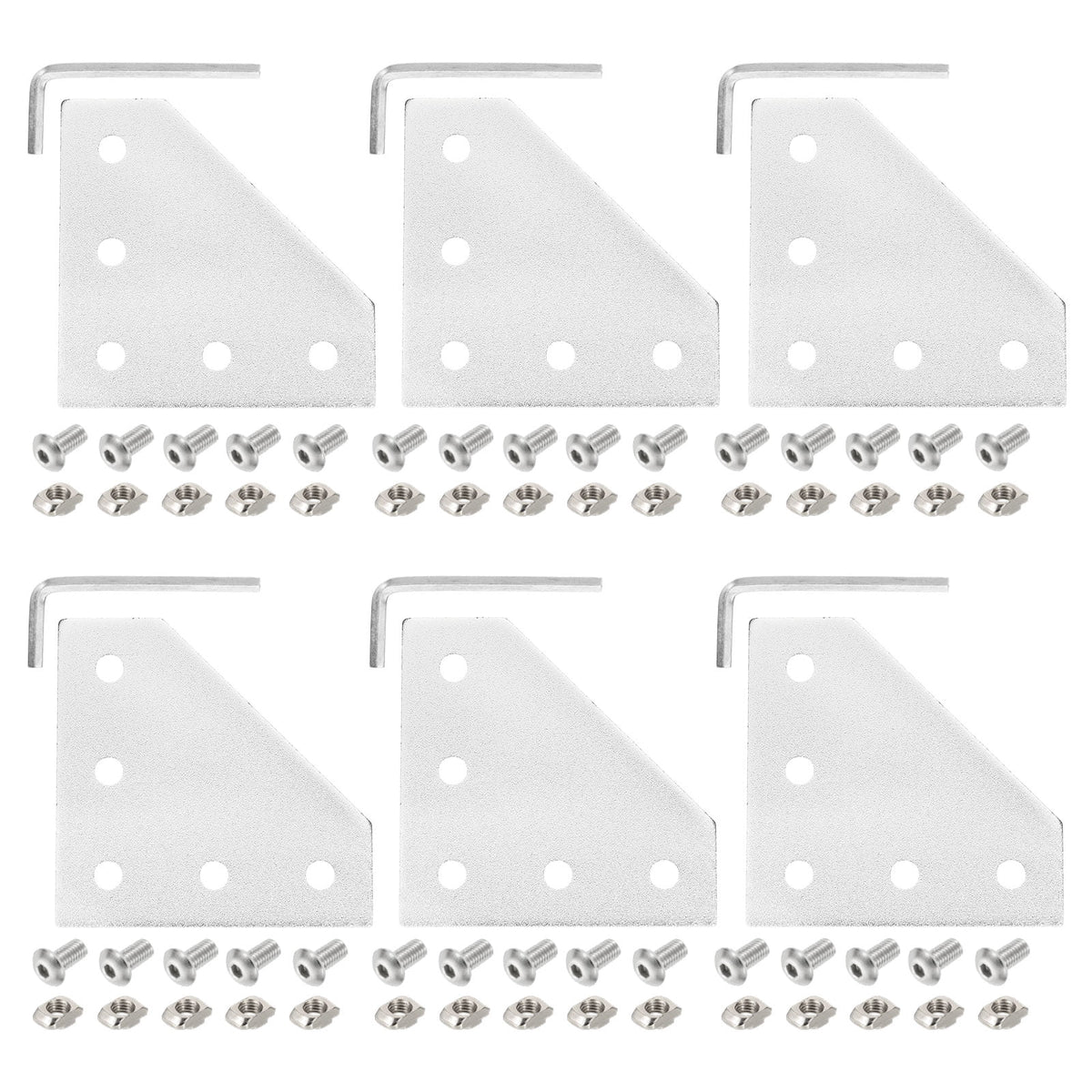 Uxcell 6Set 2020 Corner Bracket Plate, L-Slot Aluminum Extrusion Connector, Outside Joint Plate with Screws for 2020 Series Aluminum Profile 3D Printer Frame, Silver Tone