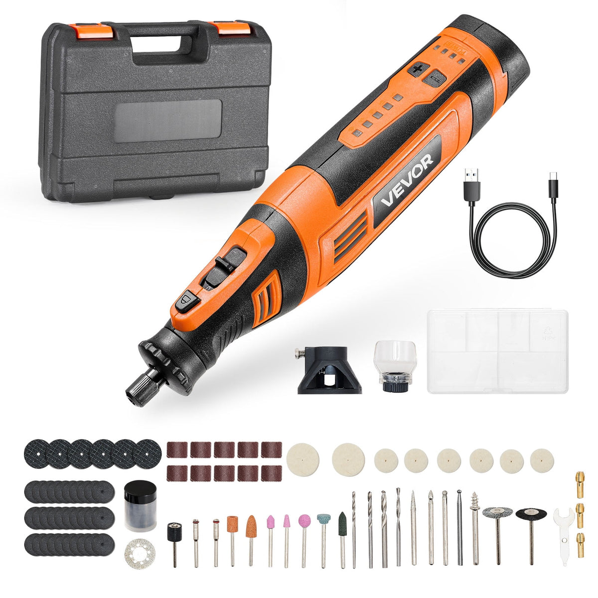 VEVOR 136-Piece Cordless Rotary Tool Kit, DC8V Portable Mini Power Rotary Tool, 5 Speeds 5000-30000RPM Multi-Purpose DIY Tools for Engraving, Sanding, Polishing, Carving, Grinding, Cutting, DIY Craft