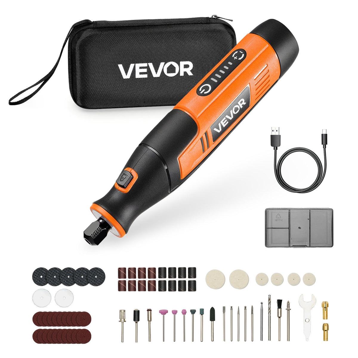 VEVOR 119-Piece Cordless Rotary Tool Kit, DC12V Portable Mini Power Rotary Tool, 28-Level Speed 5000-32000 RPM Multi-Purpose DIY Tools for Engraving, Sanding, Polishing, Carving, Cutting, DIY Crafts