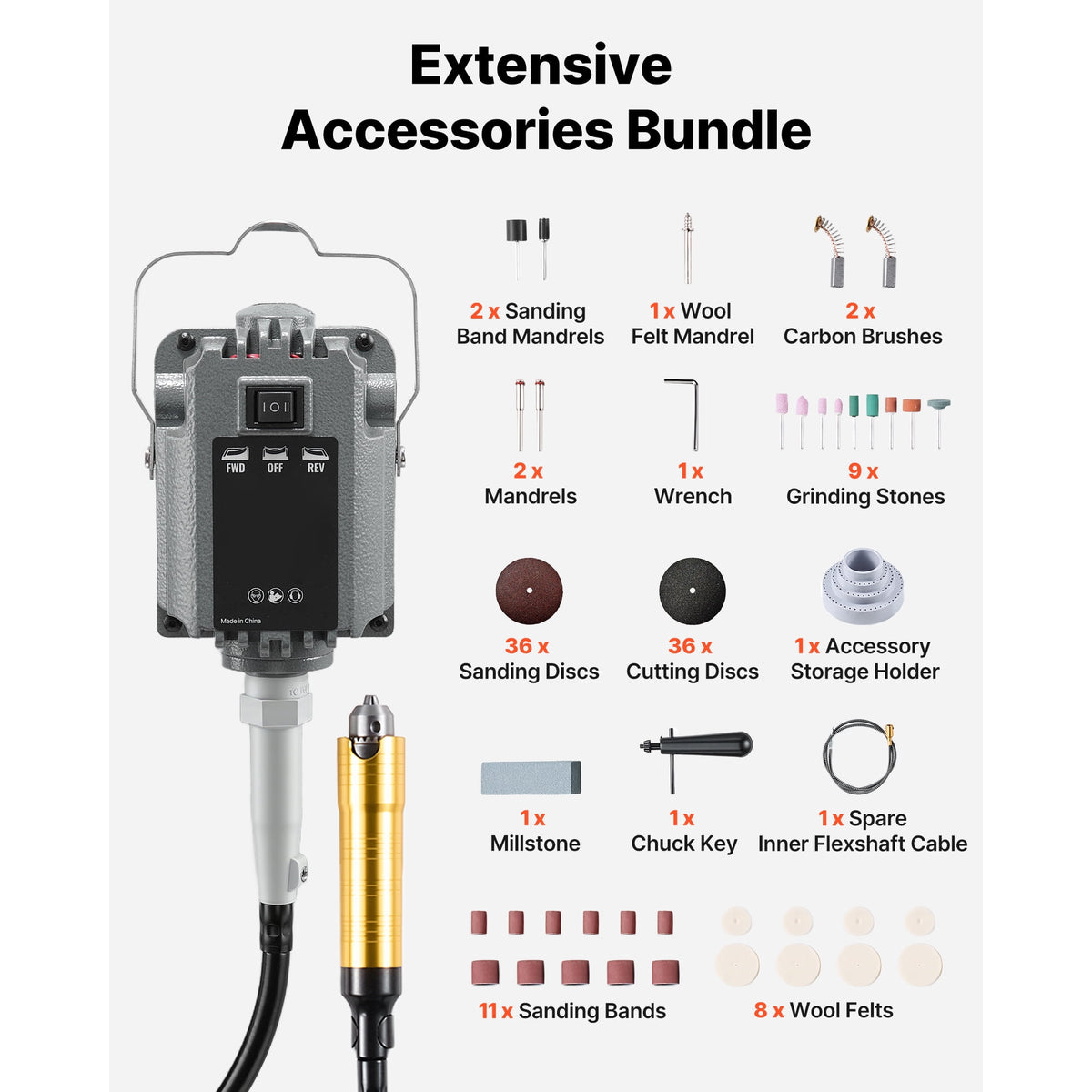 KFFKFF 1200W Electric Flex Shaft Grinder with Foot Pedal Control, 30000RPM Rotary Tool Kit, Includes 112 Accessories for Sanding, Polishing, Cutting, and Buffing