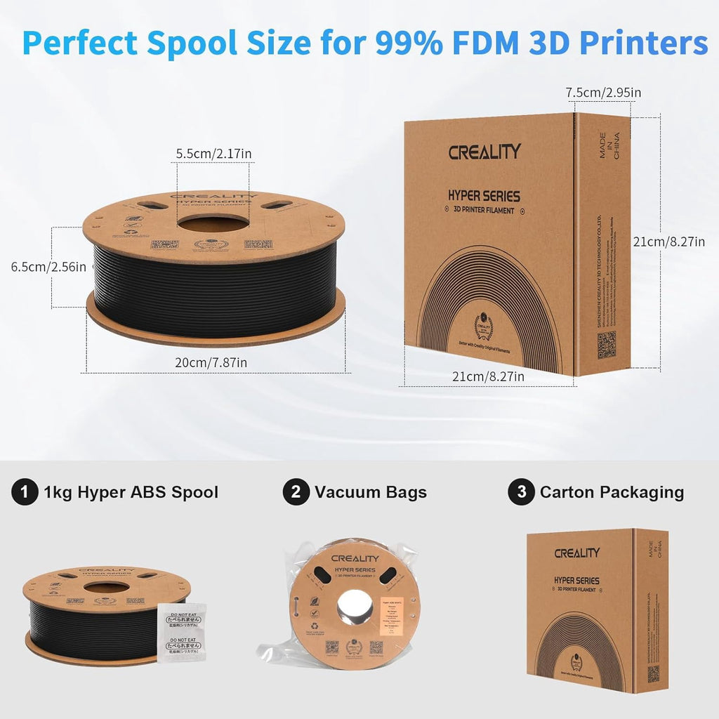 Creality Hyper ABS Filament 3D Printer Filament 1.75mm 350mm/s High-Speed Printing Dimensional Accuracy ± 0.05 mm 2.2lbs Compatible with Most 3D Printers, White