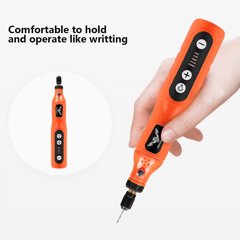 JENABOM Mini Cordless Rotary Tool, 3.7V Electric Rotating Tool, LED Light, 5-Speed 24PCS Accessory Electric Grinder DIY For Polishing, Carving, Orange