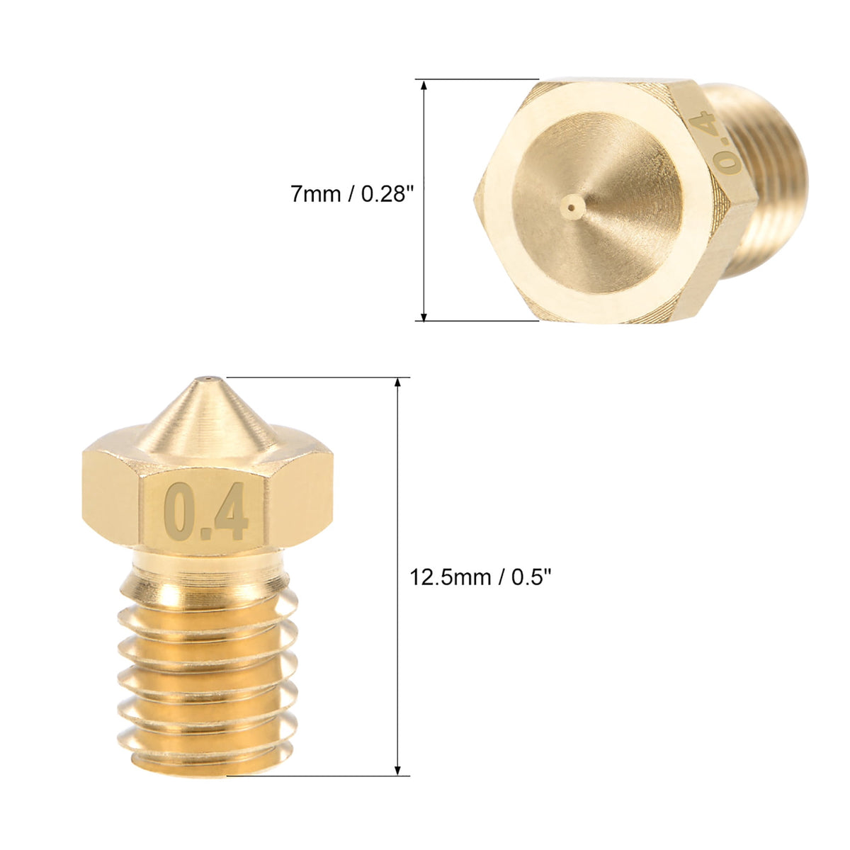 Unique Bargains 0.4mm 3D Printer Nozzle Head M6 Thread for V5 V6 3mm Extruder Print, Brass 4pcs