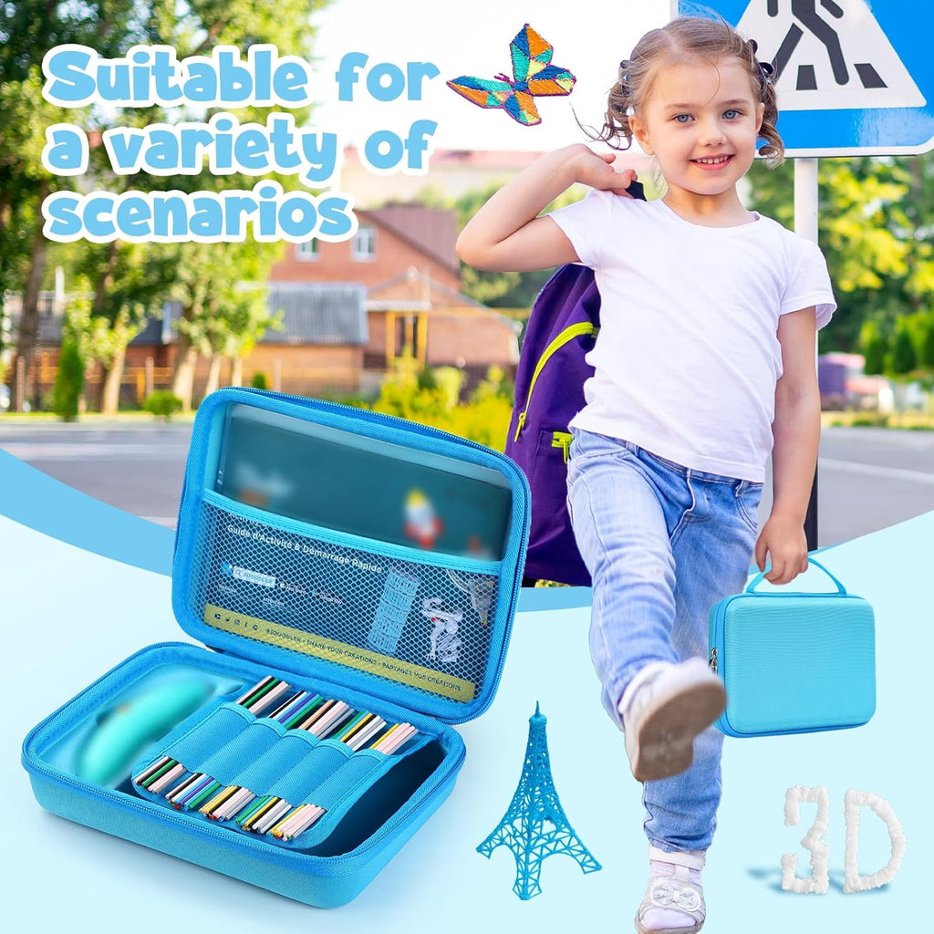 Hard Case Compatible with 3Doodler Start+ Essentials (2023) for 3D Pen Set for Kids, Art Activity Set Carrier Case for Printing Filament Refill and USB Charger,Blue (Box Only)