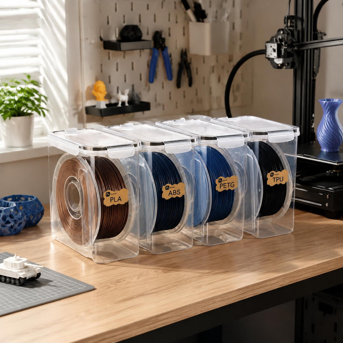 3D Printer Supply Storage Box with Clear Body and Lid for Identification without Opening the Storage Box
