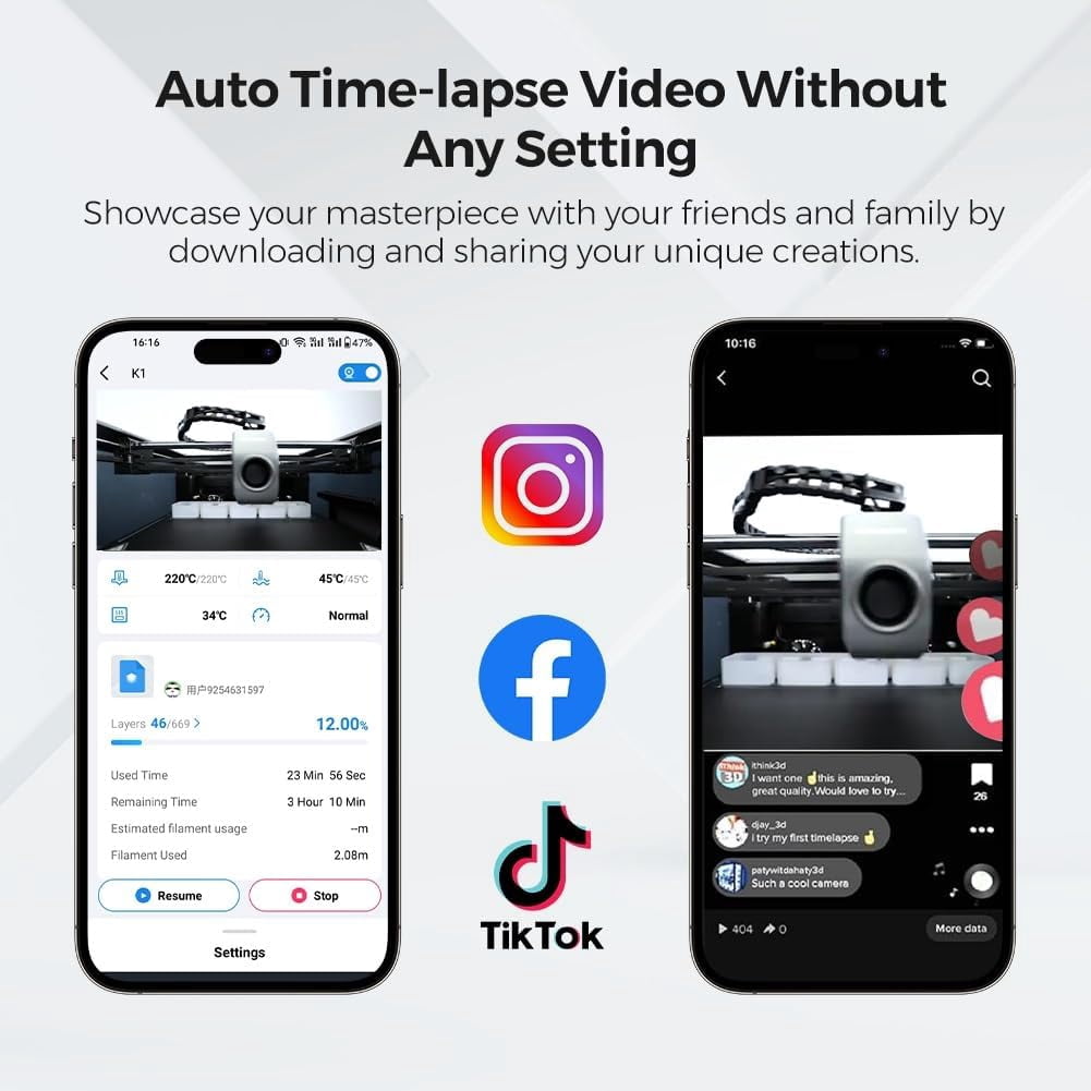 Creality Official K1 AI Camera, HD Quality, AI Detection, Time-Lapse Filming, Real-time Viewing, Easy Install, Keen Watch to Reduce Waste of Filaments, K1/K1 MAX 3D Printer Accessory, Black
