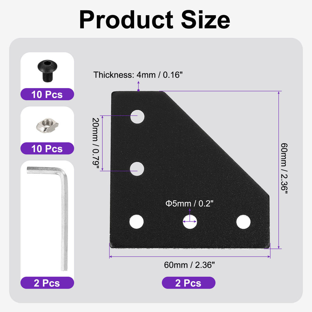 Uxcell 2Set 2020 Corner Bracket Plate, L-Slot Aluminum Extrusion Connector, Outside Joint Plate with Screws for 2020 Series Aluminum Profile 3D Printer Frame, Black