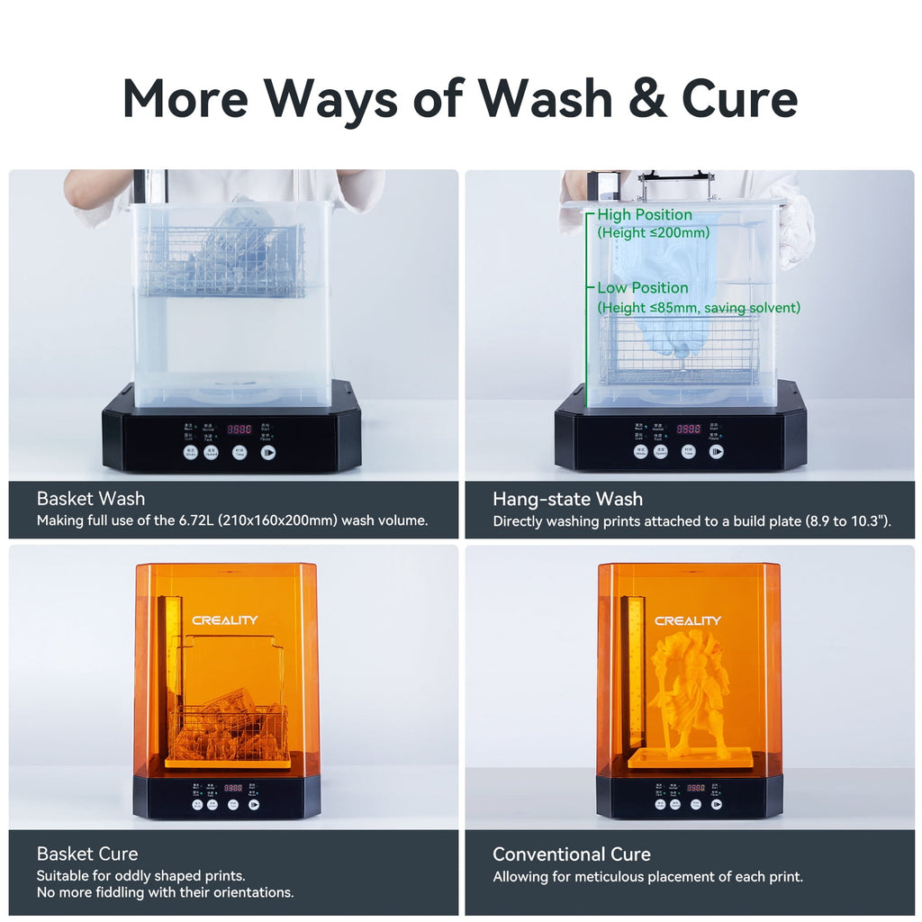 Official Creality UW-03 Wash and Cure Station for LCD/SLA/DLP Resin 3D Printing, 360° Rotational Stronger Curing, Anti-fall Drying Station, Upgraded 405nm UV Light with Wash Basket