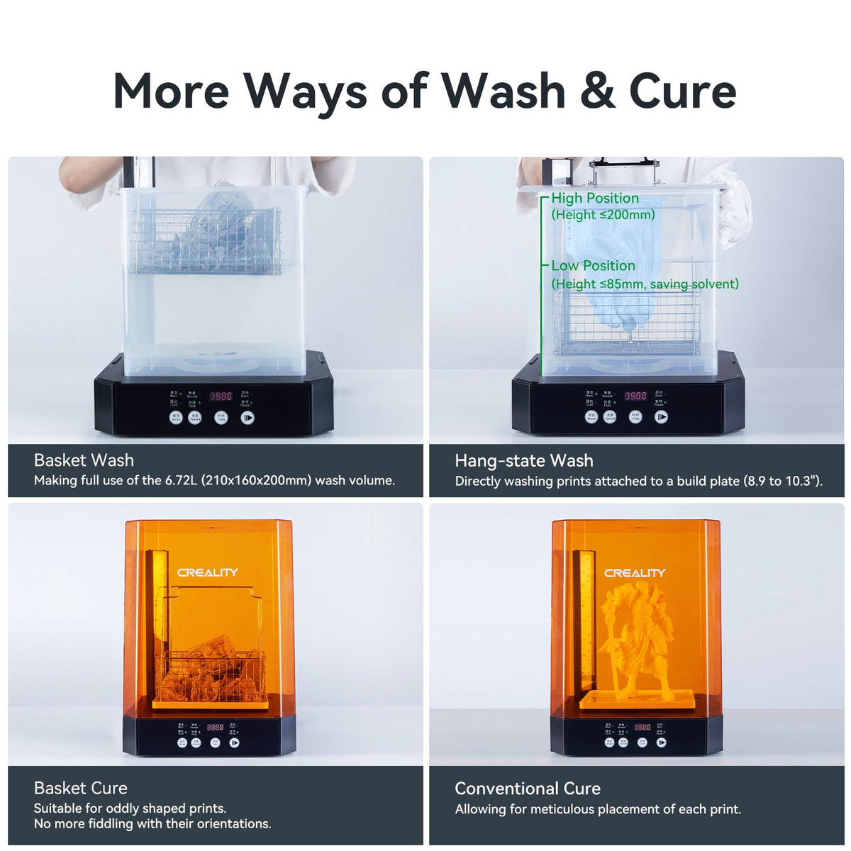 Official Creality UW-03 Wash and Cure Station for LCD/SLA/DLP Resin 3D Printing, 360° Rotational Stronger Curing, Anti-fall Drying Station, Upgraded 405nm UV Light with Wash Basket
