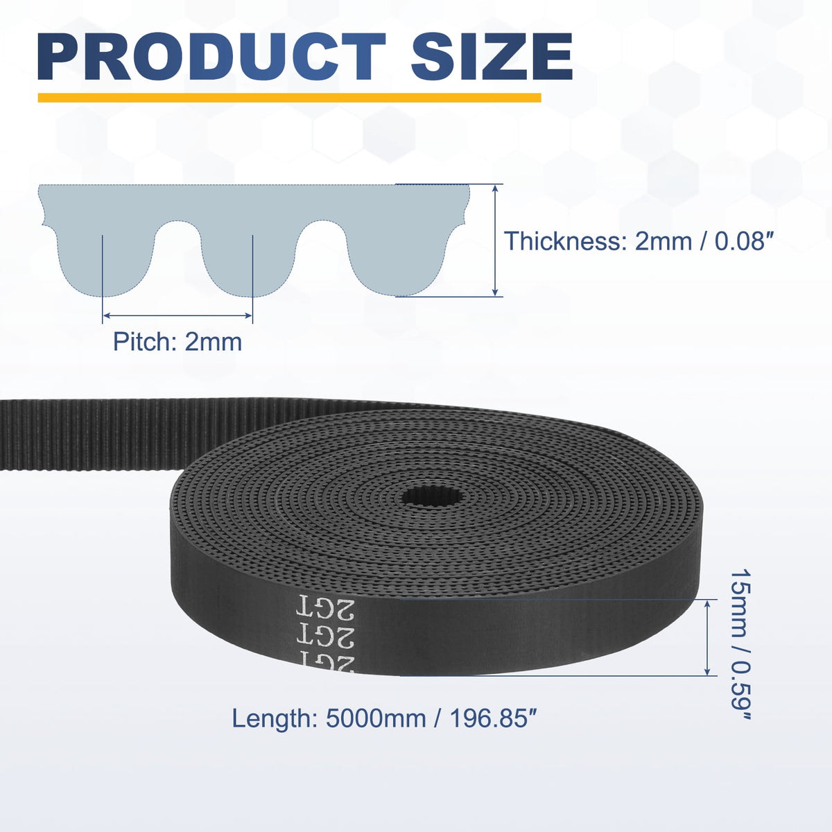 Uxcell Rubber 2GT Timing Belt 15x5000mm 2mm Pitch 2mm Thick Black Open Loop Pulley Timing Belt for 3D Printer