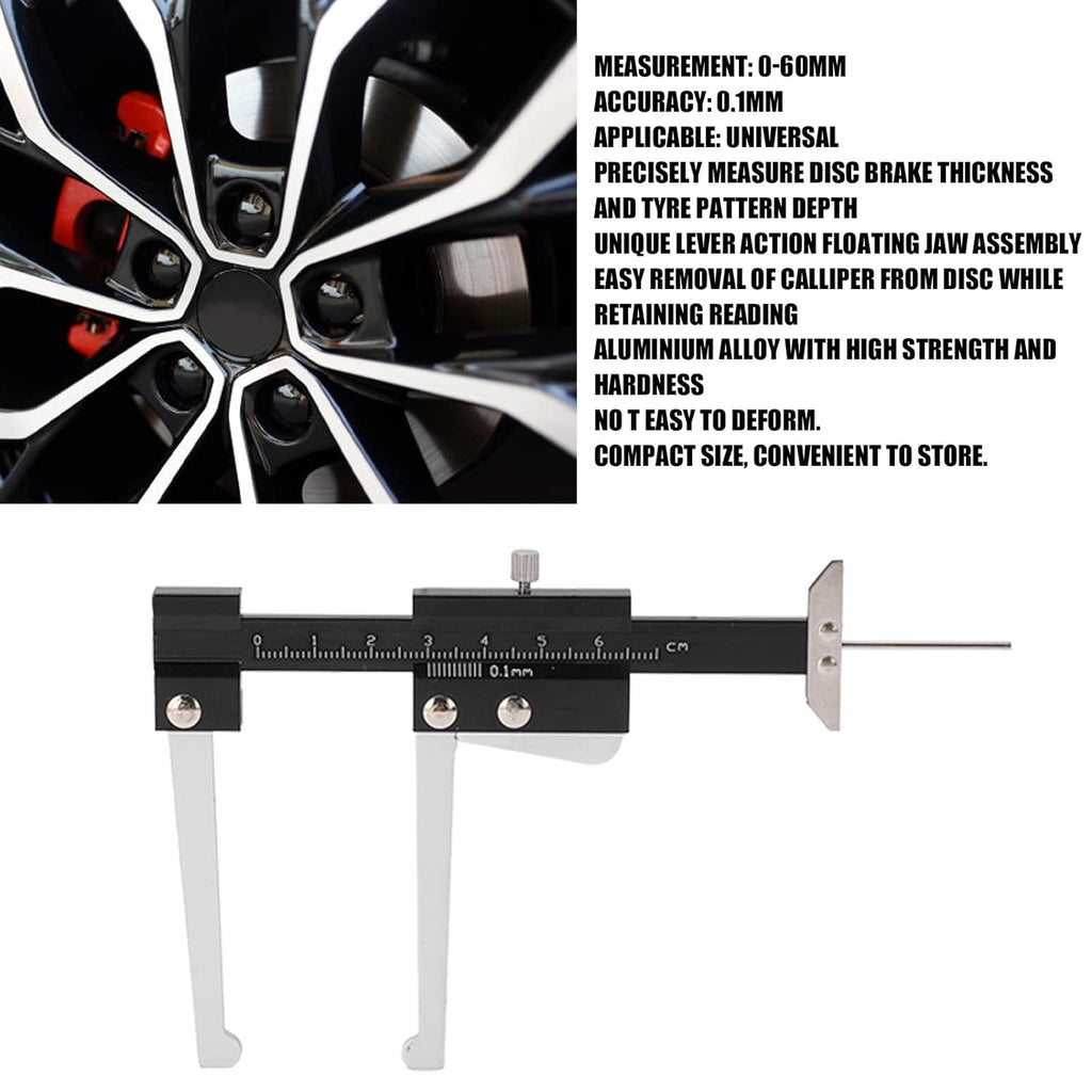 CATPAN Disc Brake Micrometer Metric Brake Disc Depth Measuring Caliper, 0-60mm High Precise Tire Tread Depth Gauge 0.1mm Accuracy Portable, Manual Auto Brake Disc Depth Gauge