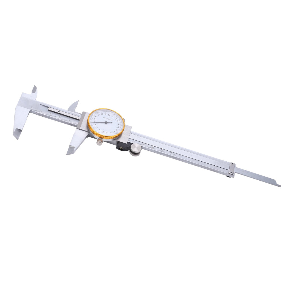 M Buder 0-150mm Dial Caliper Steel Shock-Proof Adjustable Vernier Caliper Measuring Tool with Depth Rod for Woodworking, Home Improvement & DIY, 6 inches / 150mm, Silver