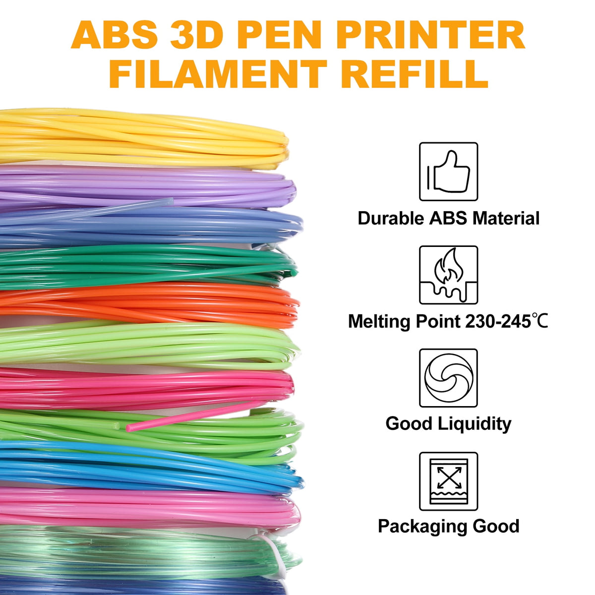 Uxcell 12 Colors ABS 3D Pen Printer Filament Refills, Each Color 16.4 Feet Total 197 Feet 1.75mm Printing Filament for Most 3D Printing Pens
