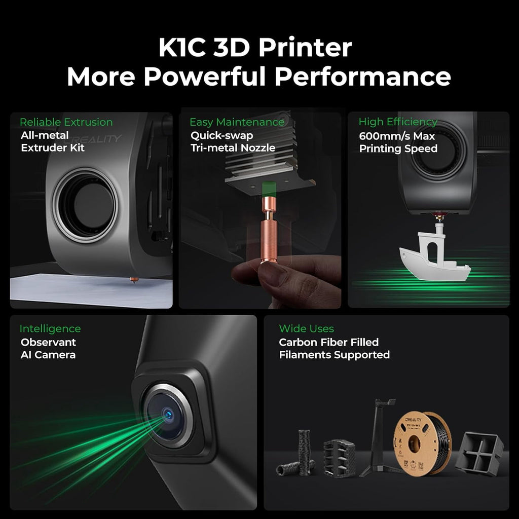 Creality K1C 3D Printer Unlock Multi-color Printing, 600mm/s Fast Printing Speed, AI Smart Camera, Auto Calibration for Leveling, Suitable for Carbon Fiber Printing Size 220*220*250mm