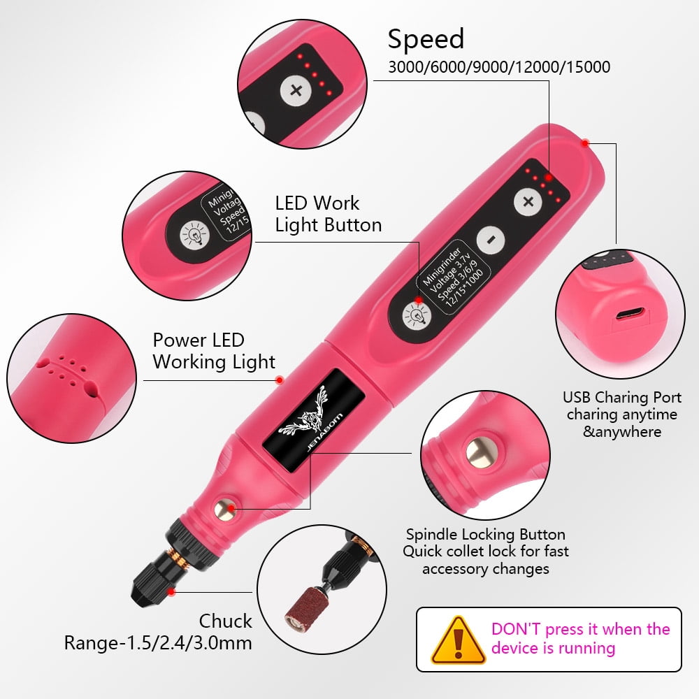 JENABOM 58 in 1 Mini Cordless Rotary Tool, 3.7V Electric Rotating Tool , LED Lights, 5-Speed and USB Charging, Used for Polishing, Carving, and DIY （Orange）