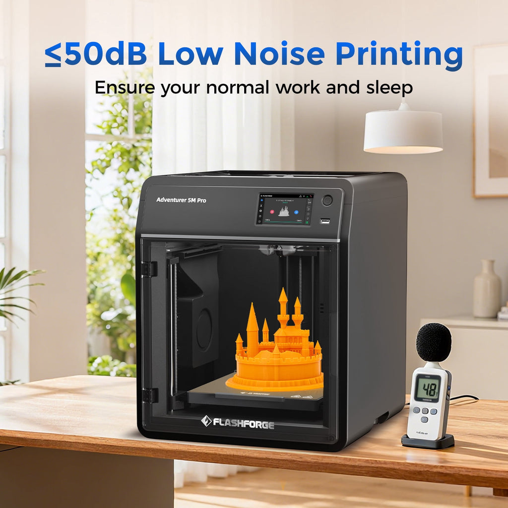 Flashforge Adventurer 5M Pro High Speed PLA, FLEXIBLE, ABS 3D Printer with Quick-Release Nozzles & 50dB Casing