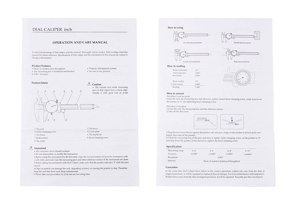 Accusize 0-12 inch by 0.001 inch Precision Dial Caliper, Stainless Steel, in Fitted Box, P920-S212