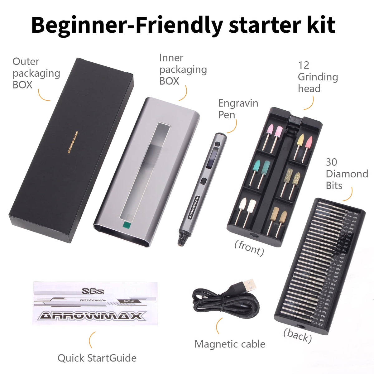 AM ARROWMAX Engraving Pen Electric Mini Grinder Cordless Rotary Tool with 42 Bits for Crafts Home DIY
