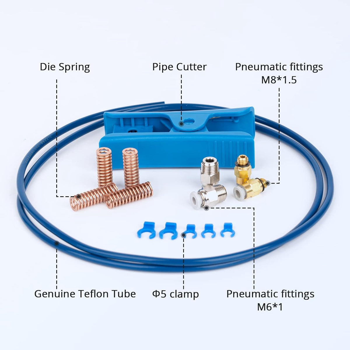Capricorn Teflon Tube Bowden PTFE Tubing XS Series 1M for 1.75mm Filament with 2X PC4-M6 & 2X PC4-M8 Pneumatic Fittings & Tube Cutter for Creality Ender 3/Ender 3 V2/Ender 3 Pro/CR-10 3D Printer