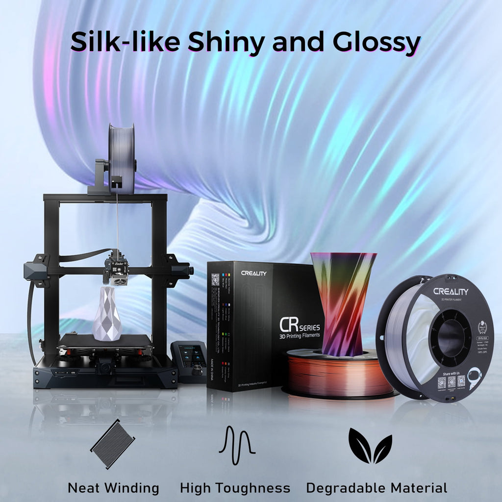 Creality 3D Printing Silk PLA Filament 3D Printer Gold Silver Shiny Filaments 1.75mm Neatly Wound Dimensional Accuracy +/- 0.03 mm Silk Smooth Printing 2.2lbs for Most 3D Printers