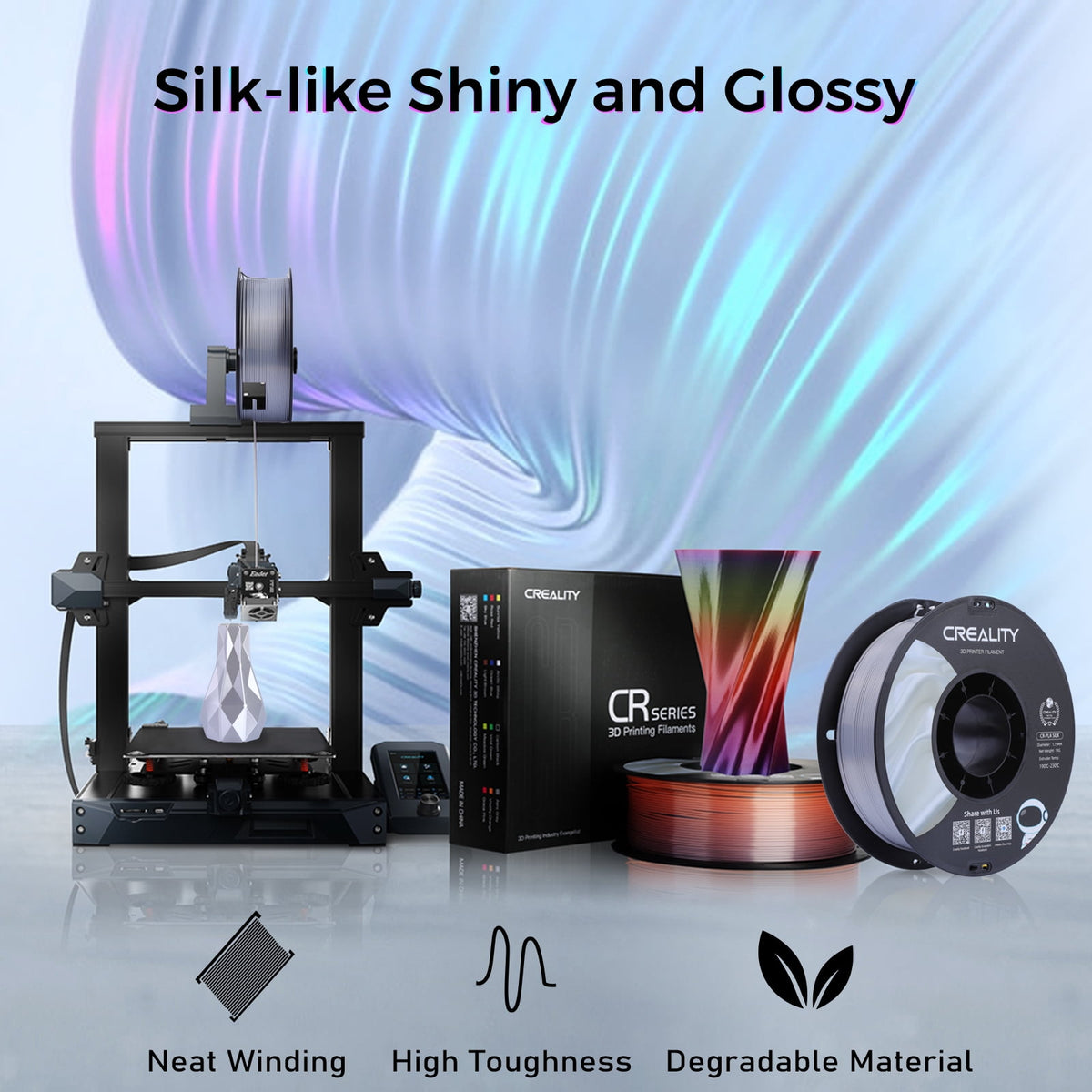 Creality 3D Printing Silk PLA Filament 3D Printer Gold Silver Shiny Filaments 1.75mm Neatly Wound Dimensional Accuracy +/- 0.03 mm Silk Smooth Printing 2.2lbs for Most 3D Printers