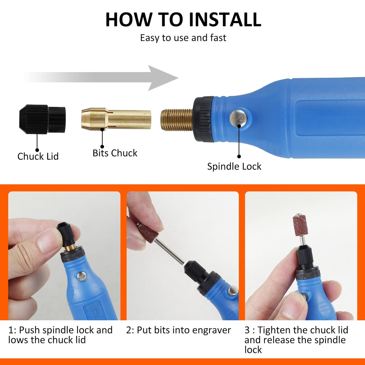 BUTORY Cordless Rotary Tool Adjustable Speed Mini Electric Grinder Rechargeable Handheld Engraving Pen with 5 Speed and LED Light for Sanding Polishing Drilling Carving