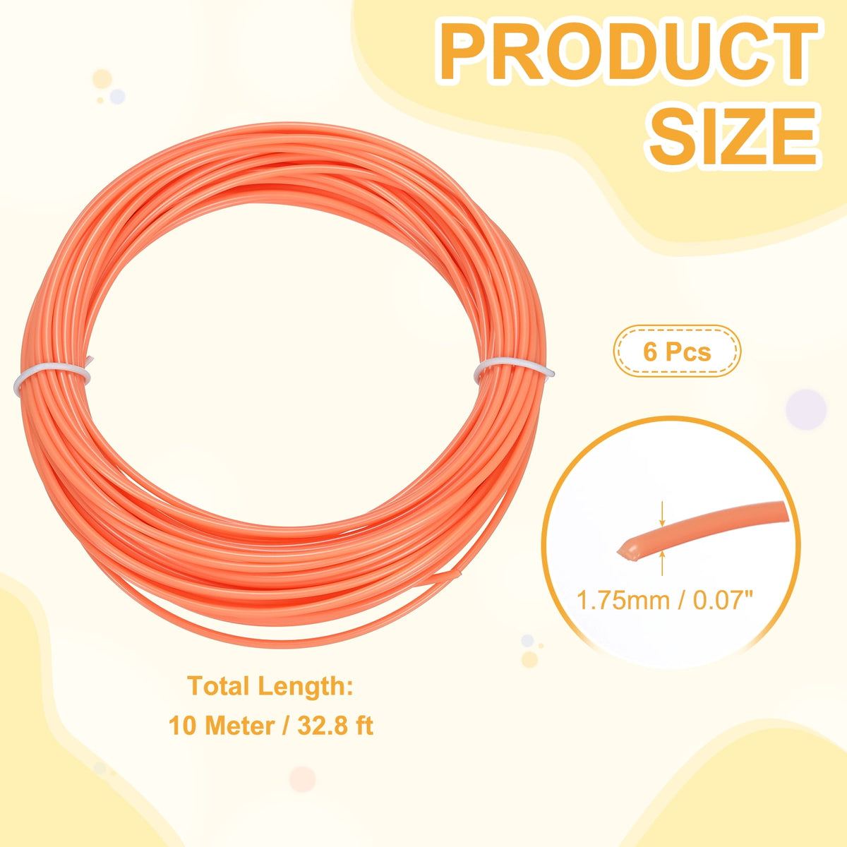 Uxcell 3D Pen Filament 6Pcs 1.75mm Total Length 196.8 Feet Orange PLA, 3D Pen Filament Refills Low Warping, for Creating Pictures Printed Model Printing Pen