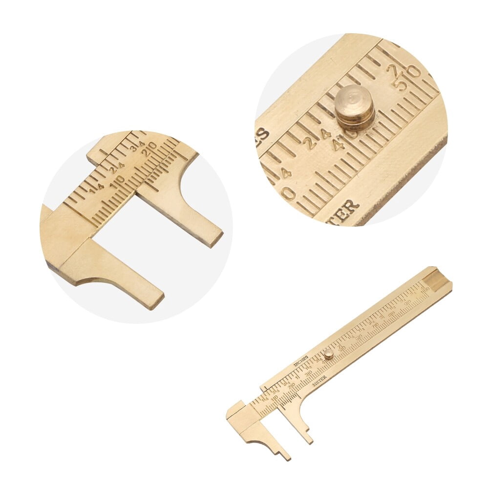 Brass Vernier Caliper Measuring Tool Double Scale mm/inch Sliding Gauge Mini Metal Pocket Ruler for Bead Wire Jewels Rings Measurement[100mm]