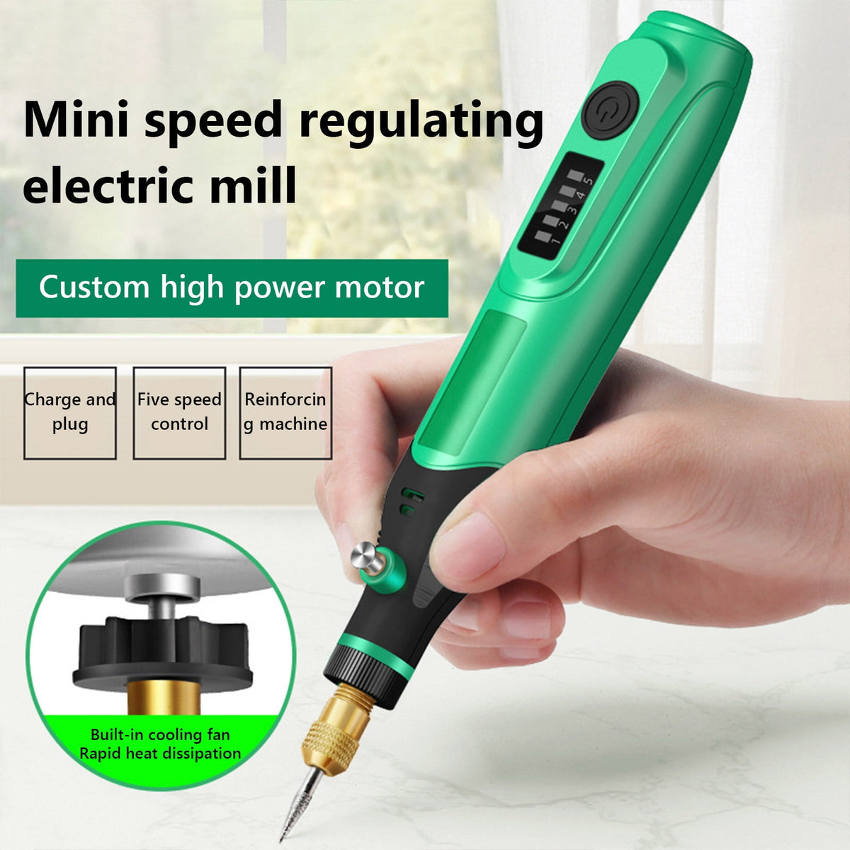 Fmxomd Mini Cordless Rotary Tool, 5-Speed 3.7V Rechargeable Rotary Tool Kit with Multi Accessories, USB Charging Multi-Purpose DIY Tool for Sanding, Polishing, Drilling, Engraving(Green)