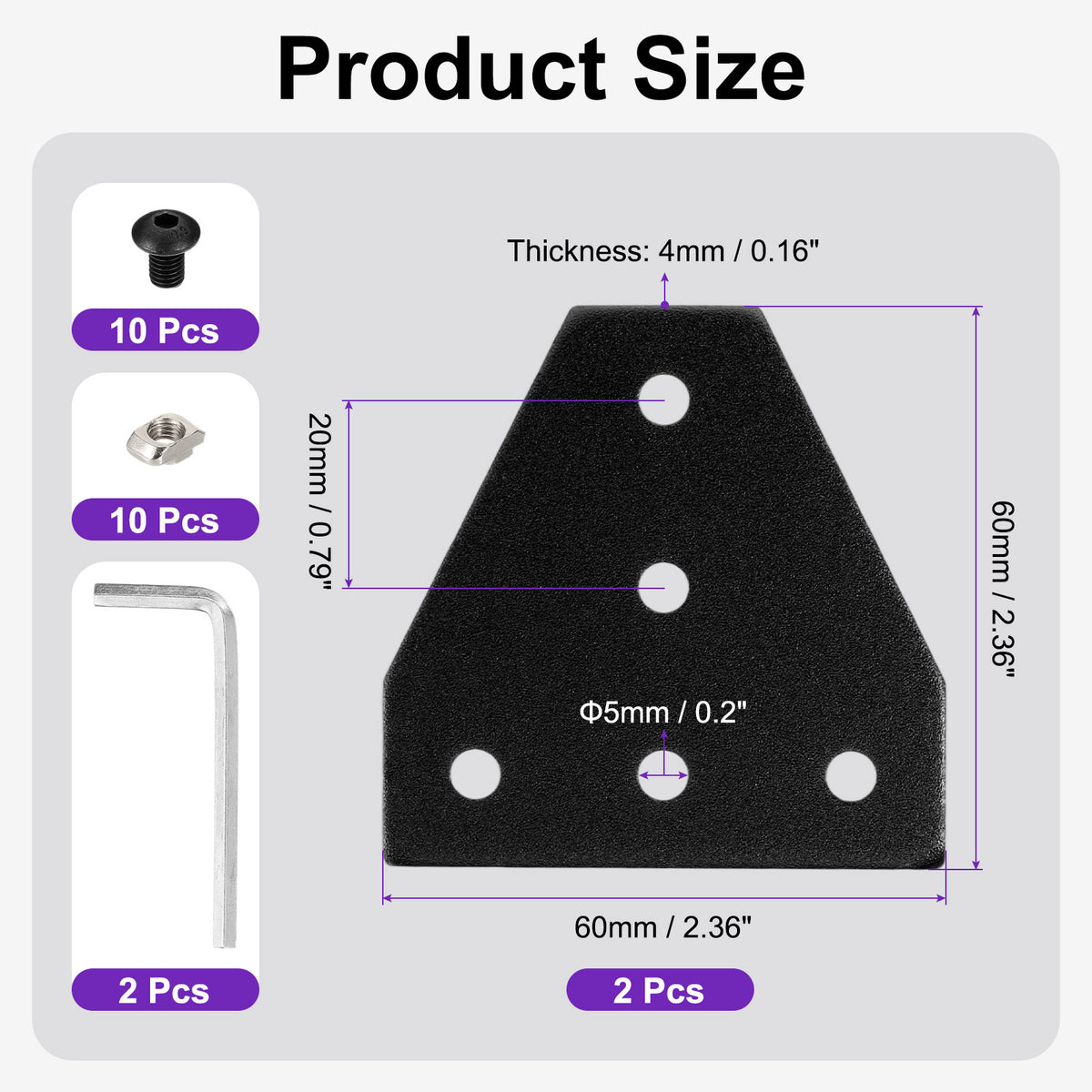 Uxcell 2Set 2020 Corner Bracket Plate, T-Slot Aluminum Extrusion Connector, Outside Joint Plate with Screws for 2020 Series Aluminum Profile 3D Printer Frame, Black