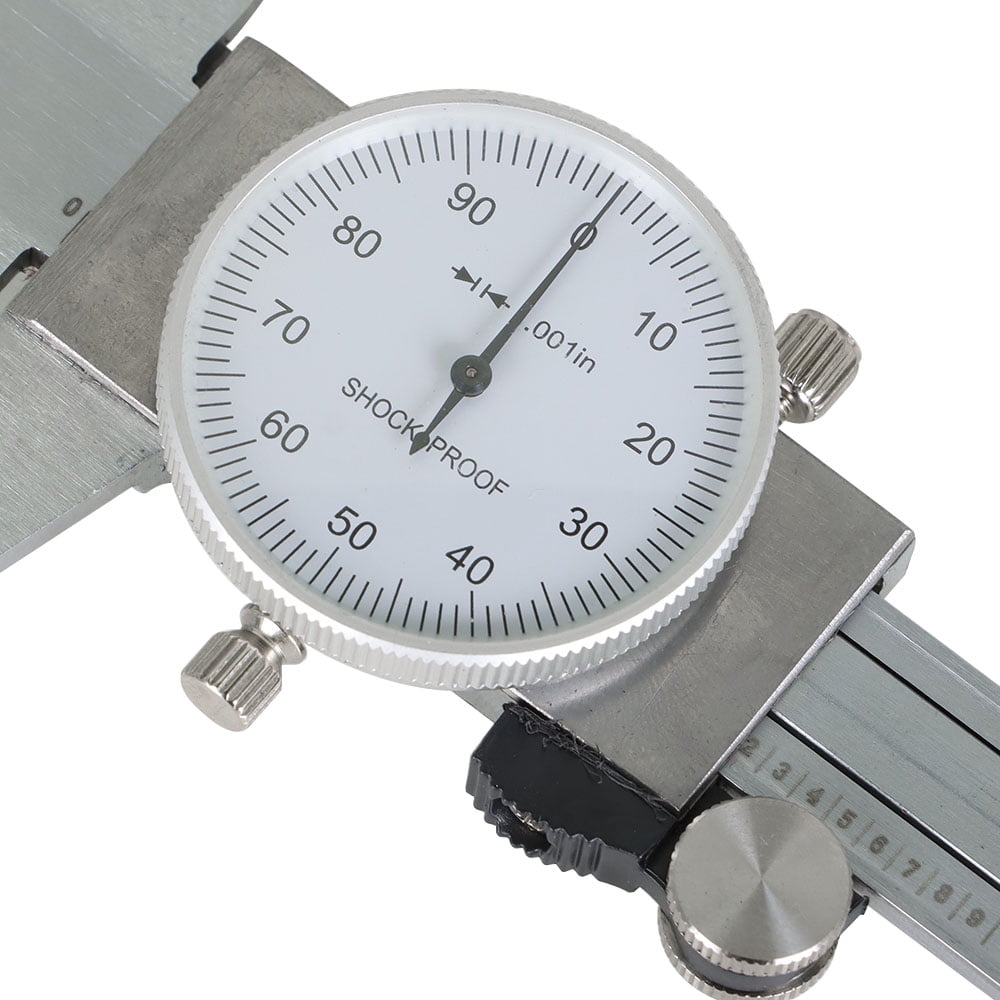 munirater Dial Caliper - 0.0005" Resolution 0.001" Accuracy Shockproof Internal External Depth Steps SAE Measurement 0 - 6" Stainless Steel Dial Caliper with Plastic Case