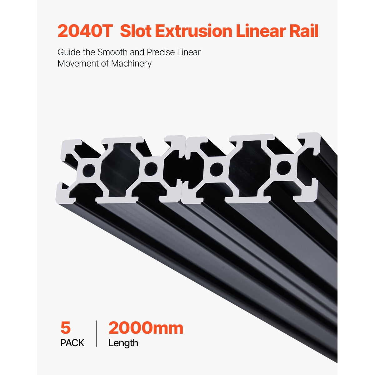 KFFKFF 5PCS 78.7 in (2000mm) T Slot 2040 Aluminum Extrusion Profile, European Standard Anodized Linear Rail, Durable Aluminum Rail for 3D Printer, CNC Projects, Laser Engraving, Black