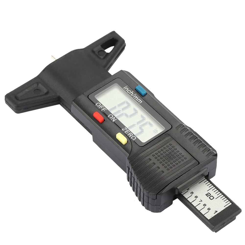 High Precision Digital Tread Depth Gauge and Tire Wear Tester 0-1 inch / 0-25.4 mm Carbon Fiber Brake Shoe Pad Measuring Tool Clear LCD Screen
