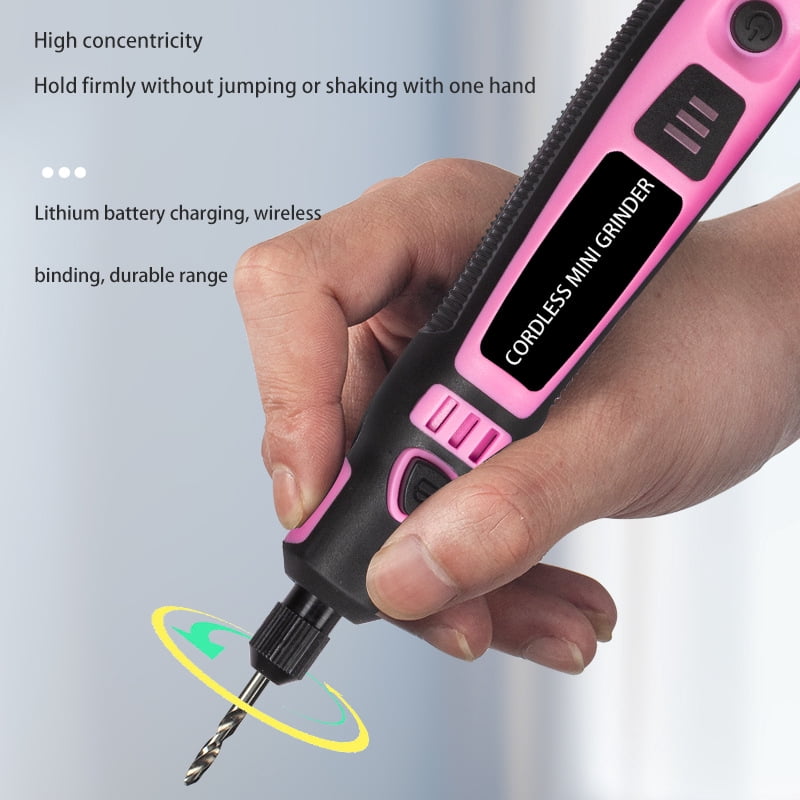 INTELIVE 50pcs Mini Cordless Rotary Tool Set, 16000RPM Cordless Electric Grinder Set Kit, Lightweight Mini Grinder with 3 Speeds for Curving DIY Cutting Crafting Work, Pink