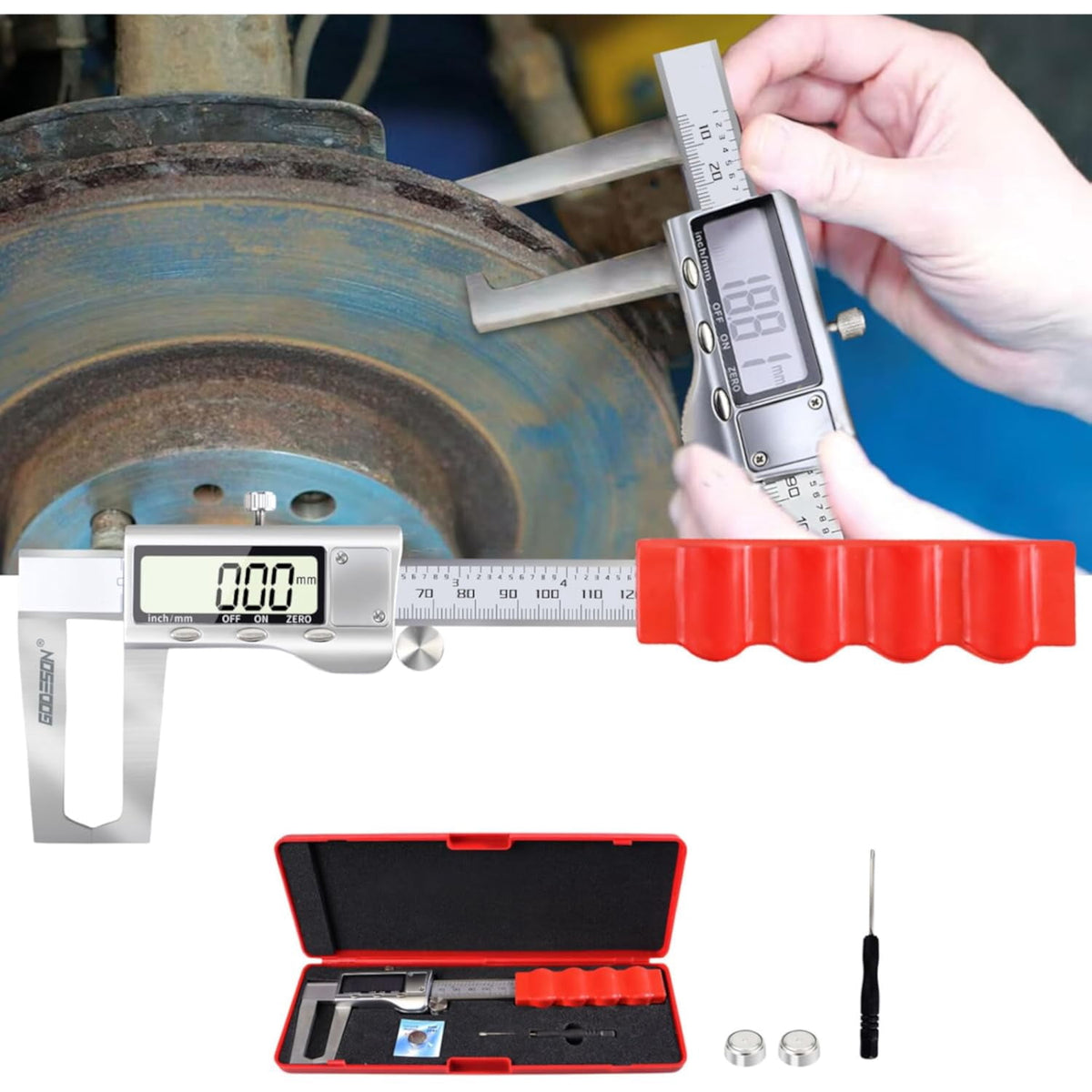 GODESON Disc Brake Rotor Micrometer,Digital Caliper Measuring Tool for Disc Brake-6 Inch/150mm,Brake Measuring Tool wtih Caliper- Inch/Metric Conversion, Brake Caliper with Stainless Steel