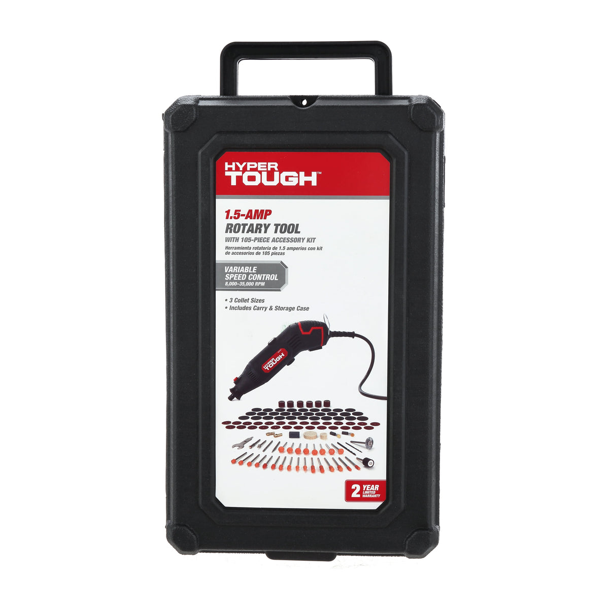 Hyper Tough 1.5 Amp Corded Rotary Tool, 120V Variable Speed with 105 Accessories and Storage Case