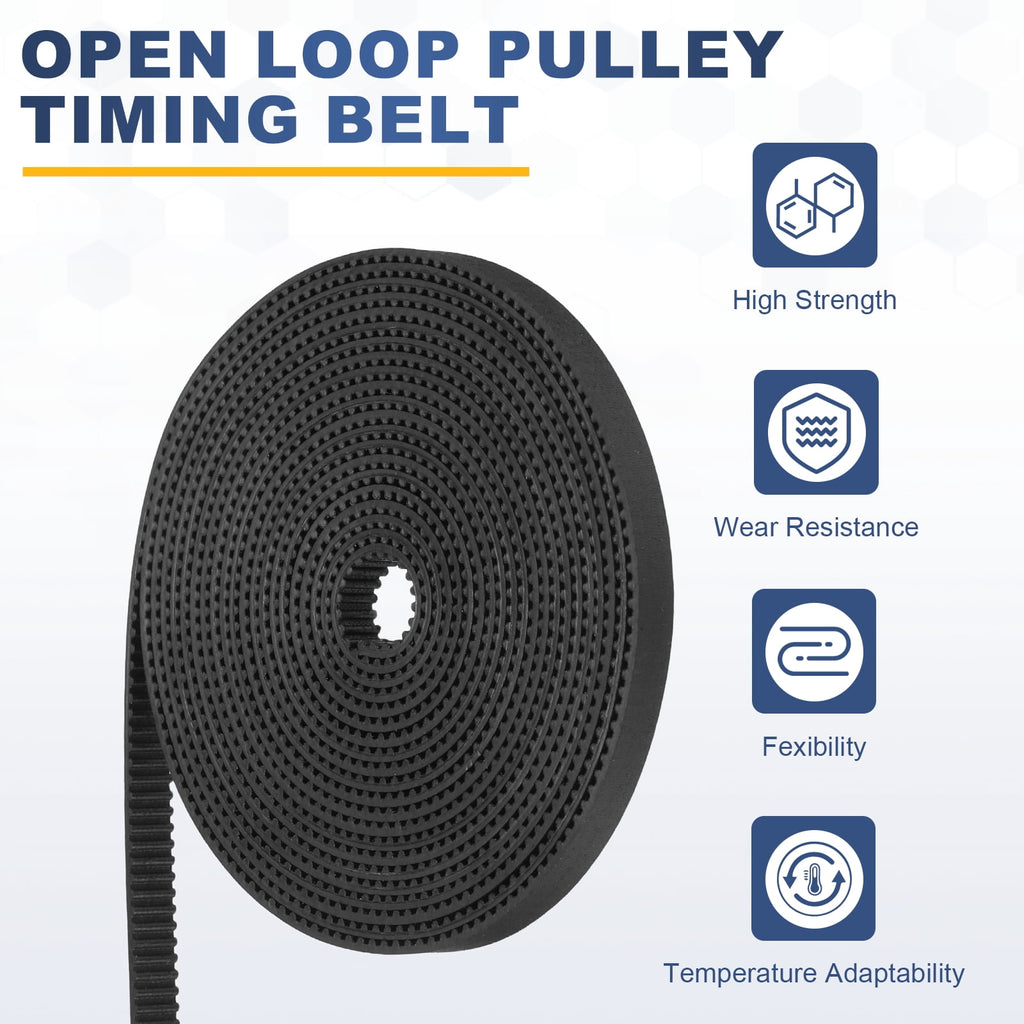 Uxcell Rubber 2GT Timing Belt 6x2000mm 2mm Pitch 2mm Thick Black Open Loop Pulley Timing Belt for 3D Printer