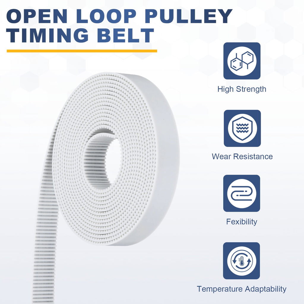 Uxcell Polyurethane PU Steel Cord 2GT Timing Belt 15x2000mm2mm Pitch 2mm Thick White Open Loop Pulley Timing Belt for 3D Printer